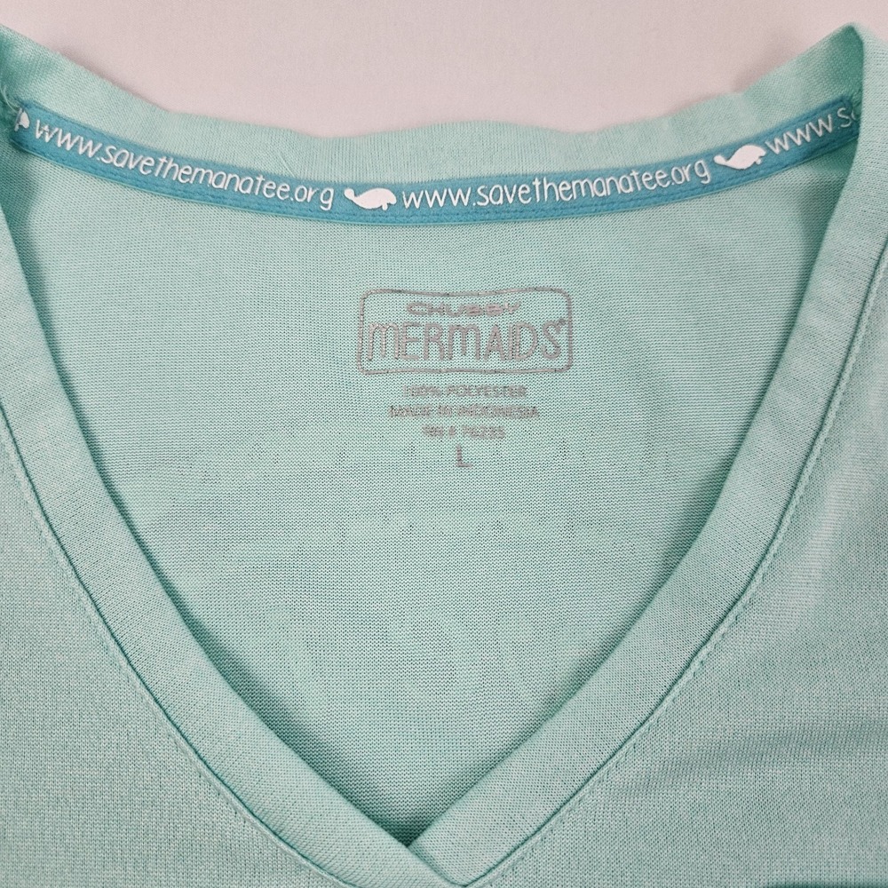 Save The Mermaids Chubby Mermaids T-Shirt Juniors Large Aqua Form Fit - Picture 3 of 6
